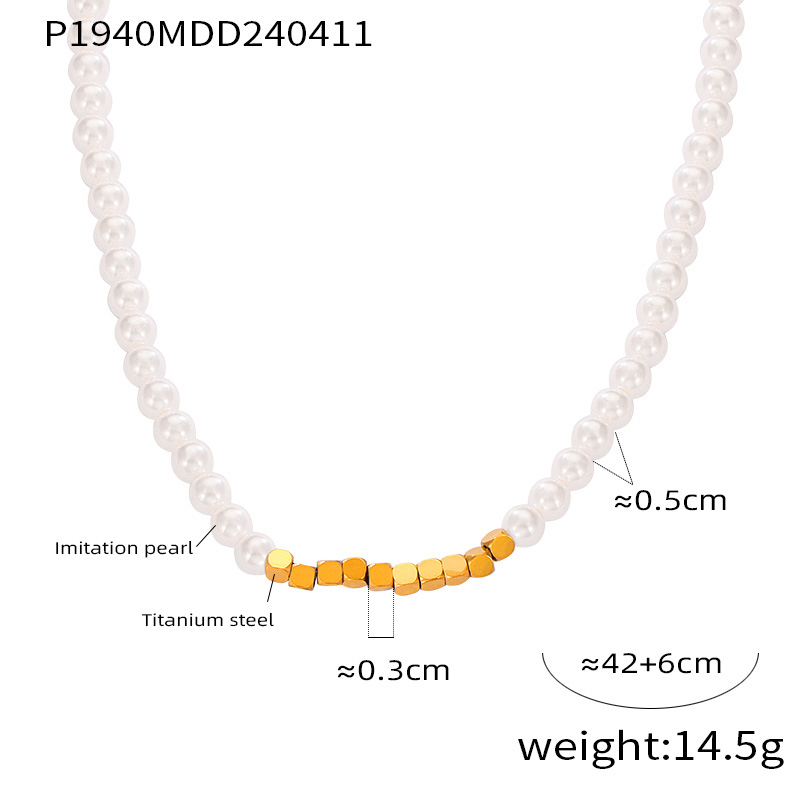 Wholesale Jewelry Casual Elegant Round 304 Stainless Steel Artificial Pearl 18K Gold Plated Beaded Plating Necklace display picture 6
