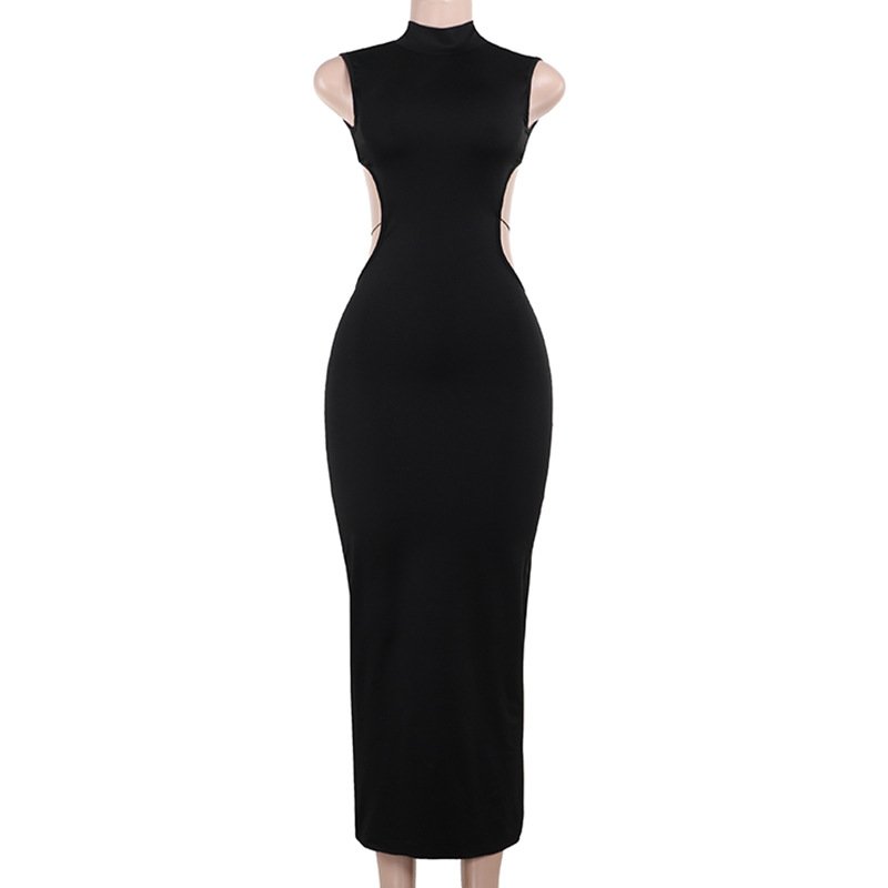 Women's Sheath Dress Sexy Standing Collar Sleeveless Solid Color Maxi Long Dress Party Bar display picture 8