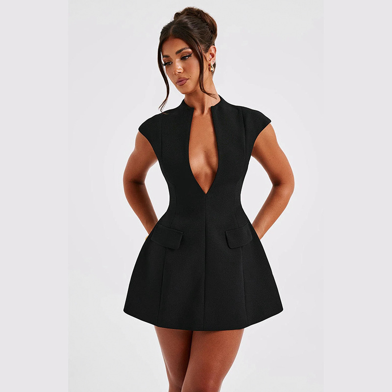 Women's Regular Dress Sexy V Neck Short Sleeve Solid Color Above Knee Holiday Daily display picture 2