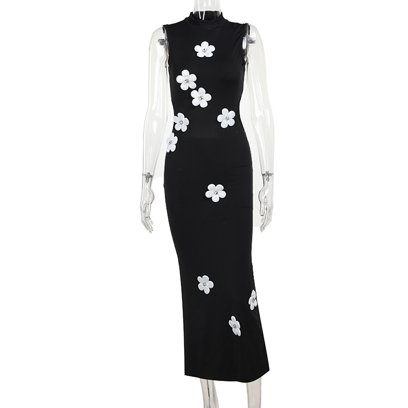 Women's Sheath Dress Sexy Standing Collar Sleeveless Flower Maxi Long Dress Holiday Daily display picture 7