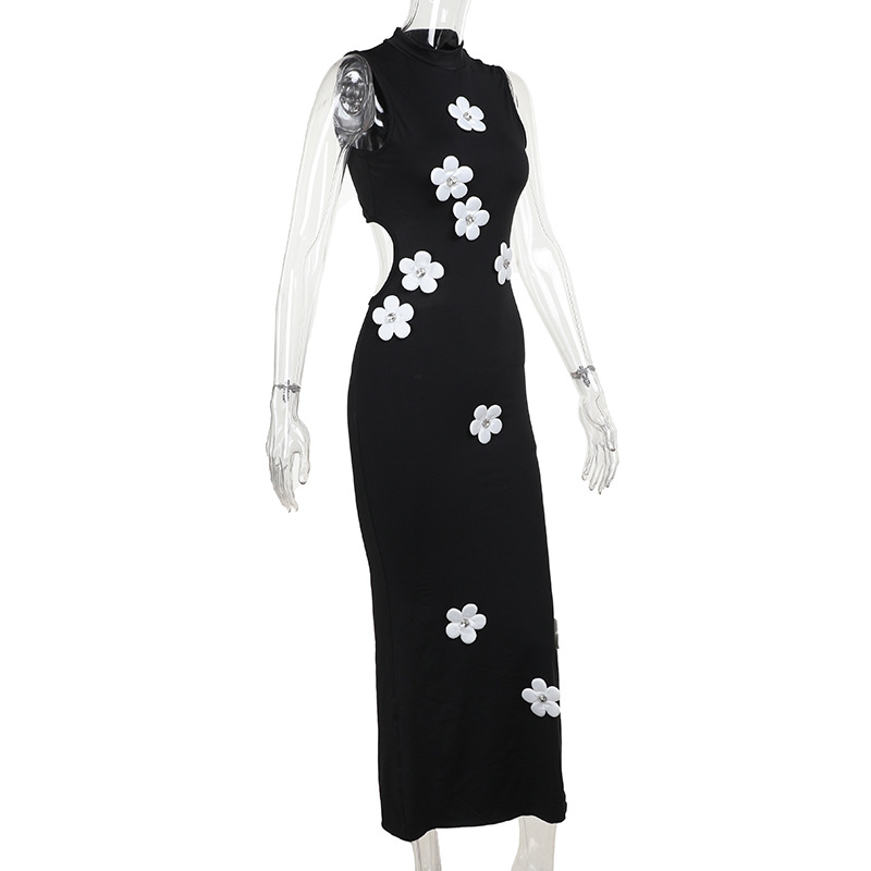 Women's Sheath Dress Sexy Standing Collar Sleeveless Flower Maxi Long Dress Holiday Daily display picture 8