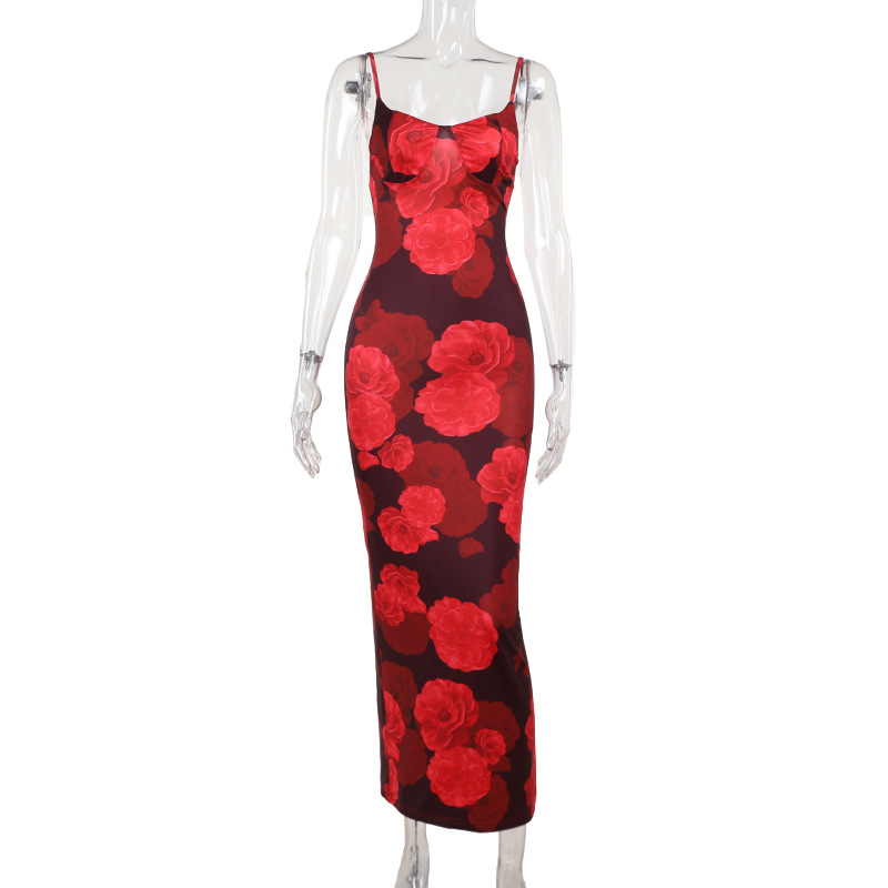 Women's Strap Dress Streetwear Strap Printing Sleeveless Flower Maxi Long Dress Holiday Daily display picture 17