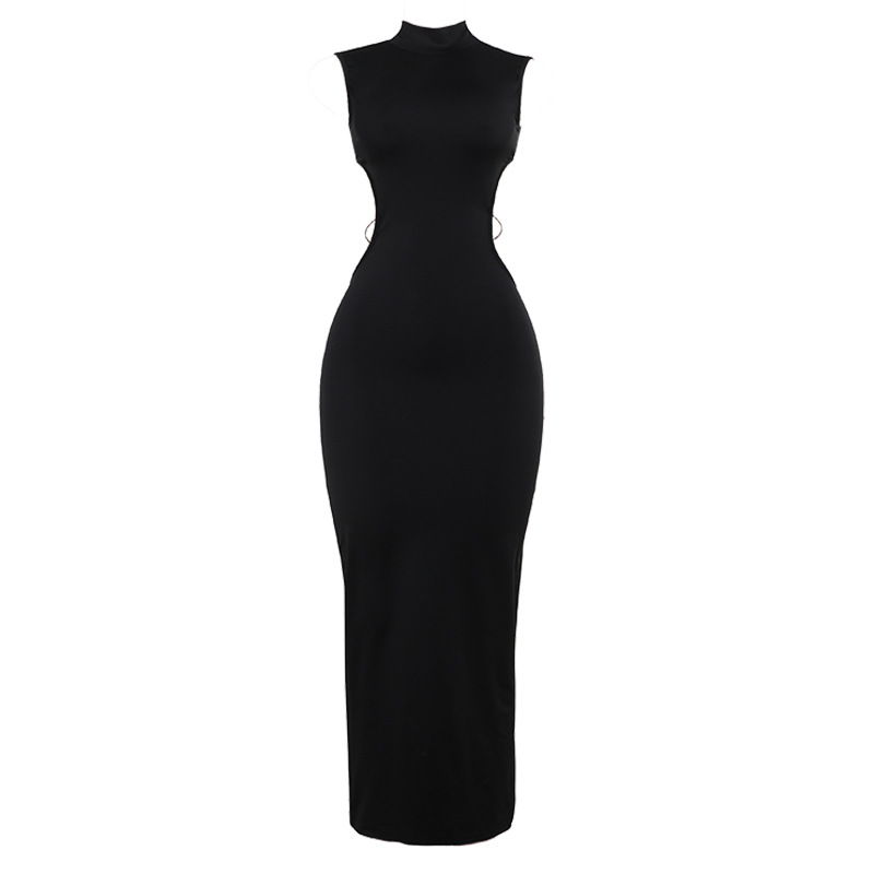 Women's Sheath Dress Sexy Standing Collar Sleeveless Solid Color Maxi Long Dress Party Bar display picture 22