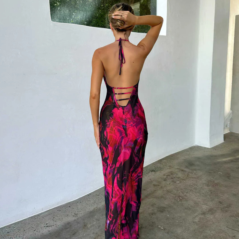 Women's Sheath Dress Sexy Halter Neck Sleeveless Color Block Maxi Long Dress Holiday Daily display picture 6