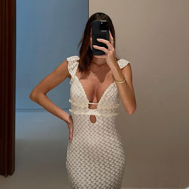 Frau Etuikleid Sexy V-Ausschnitt Ärmellos Einfarbig Maxi Langes Kleid Ferien Täglich display picture 9