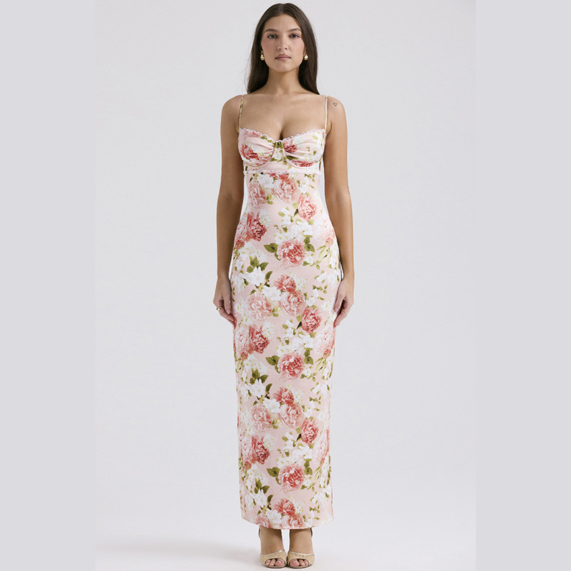 Frau Etuikleid Sexy V-Ausschnitt Drucken Ärmellos Blume Maxi Langes Kleid Ferien Täglich display picture 6