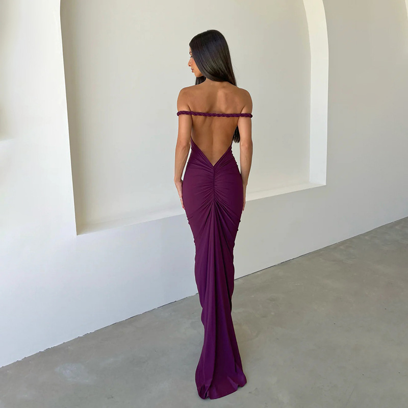 Women's Sheath Dress Streetwear Boat Neck Backless Sleeveless Solid Color Maxi Long Dress Holiday Daily display picture 1