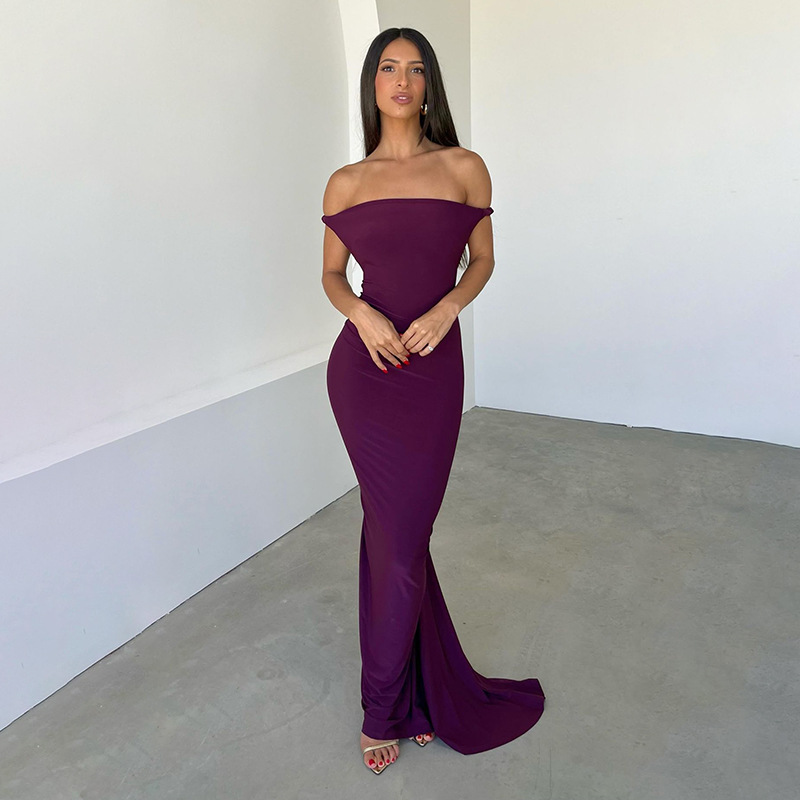 Women's Sheath Dress Streetwear Boat Neck Backless Sleeveless Solid Color Maxi Long Dress Holiday Daily display picture 2