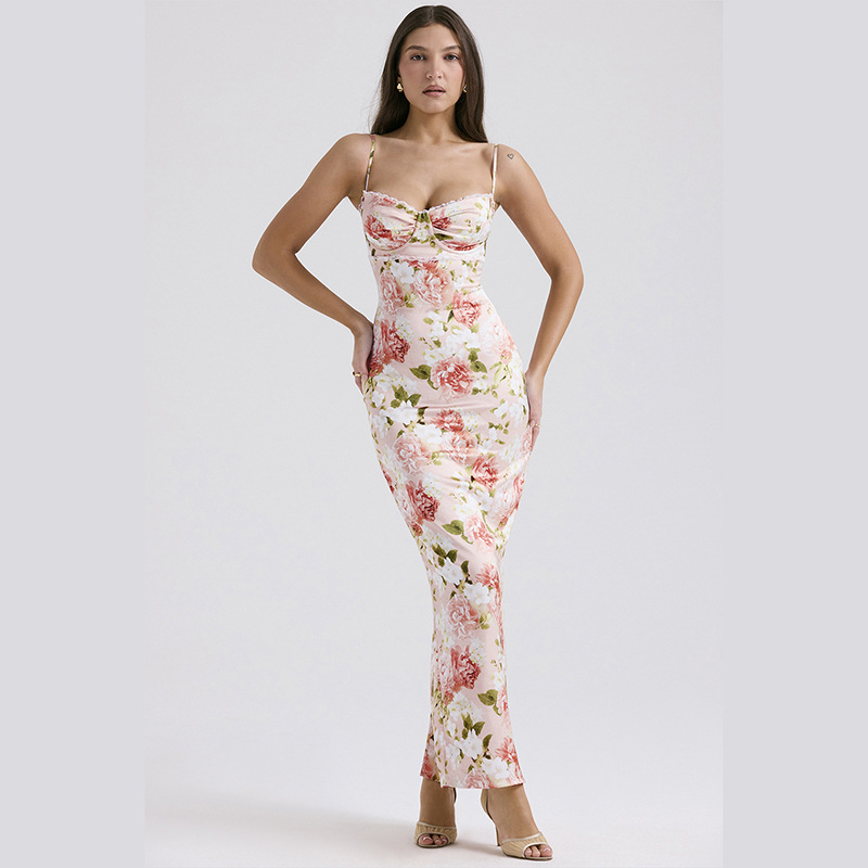 Femmes Robe Fourreau Sexy Col En V Impression Sans Manches Fleur Maxi Longue Robe Vacances Du Quotidien display picture 7