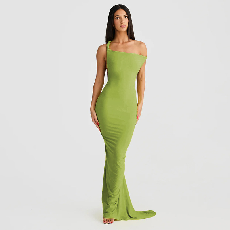 Women's Sheath Dress Streetwear Boat Neck Backless Sleeveless Solid Color Maxi Long Dress Holiday Daily display picture 3