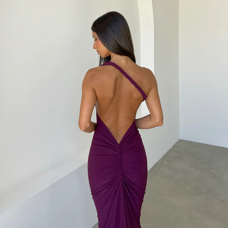 Women's Sheath Dress Streetwear Boat Neck Backless Sleeveless Solid Color Maxi Long Dress Holiday Daily display picture 5