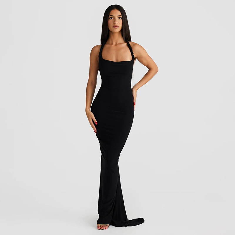 Women's Sheath Dress Streetwear Boat Neck Backless Sleeveless Solid Color Maxi Long Dress Holiday Daily display picture 8
