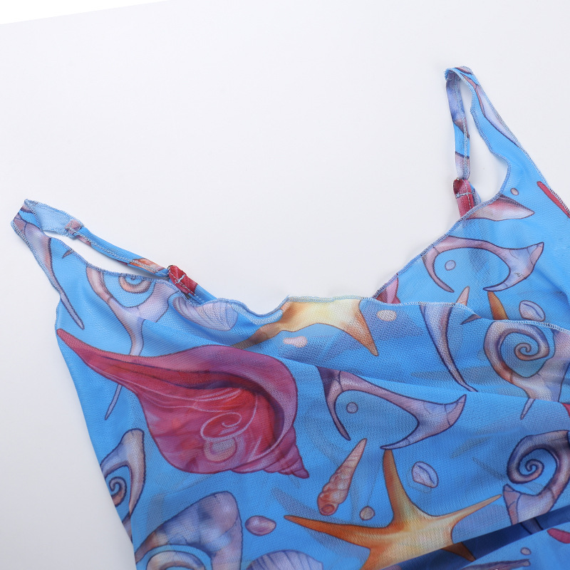 Women's Wrap Crop Top Tank Tops Contrast Binding Sexy Starfish Ocean Conch display picture 14