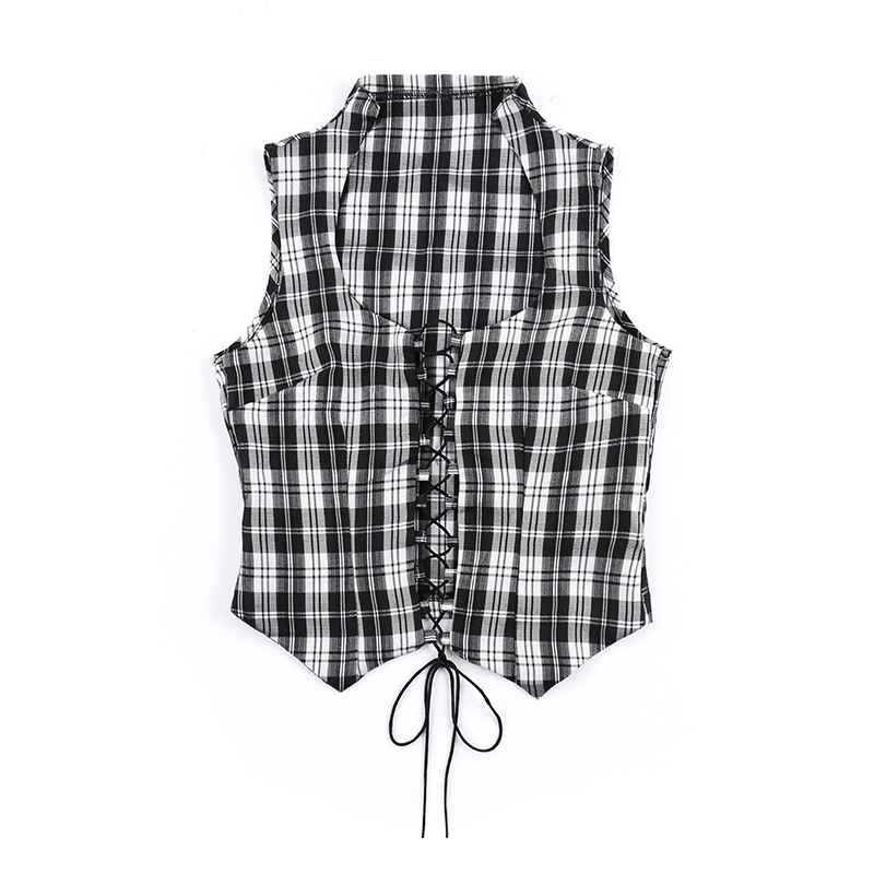Women's Wrap Crop Top Tank Tops Sexy Plaid display picture 23