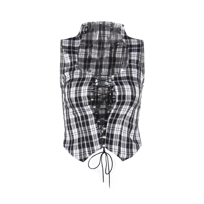 Women's Wrap Crop Top Tank Tops Sexy Plaid display picture 25
