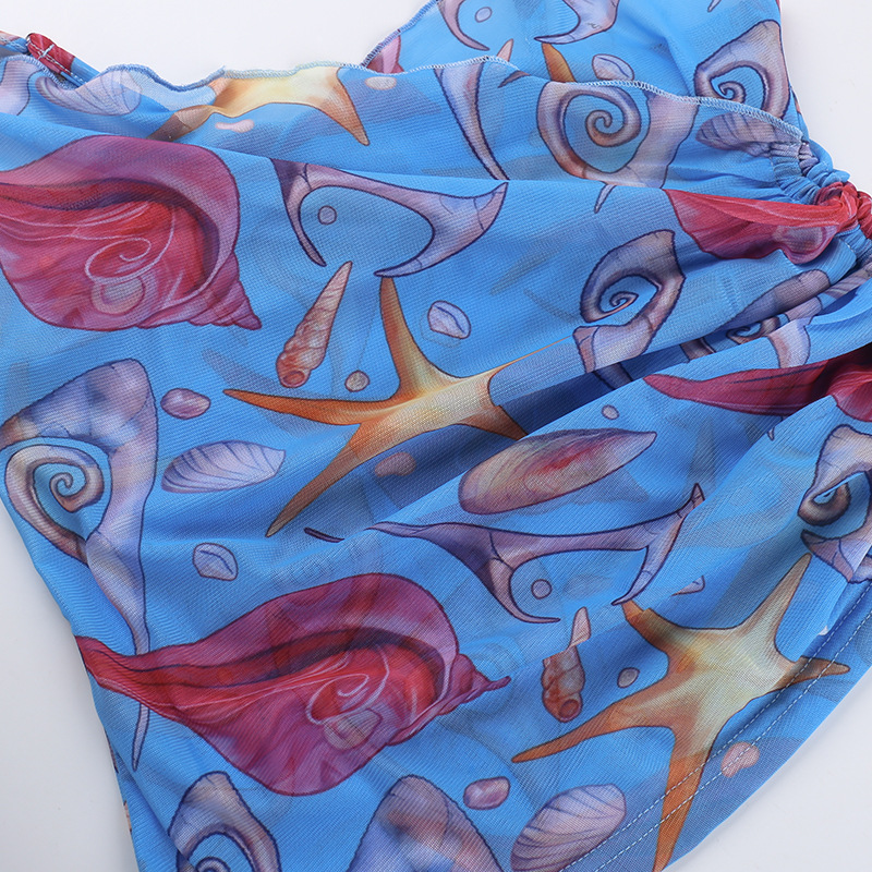 Women's Wrap Crop Top Tank Tops Contrast Binding Sexy Starfish Ocean Conch display picture 17