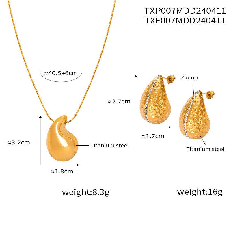 304 Stainless Steel 18K Gold Plated Elegant French Style Simple Style Plating Inlay Water Droplets Rhinestones Earrings Necklace display picture 6