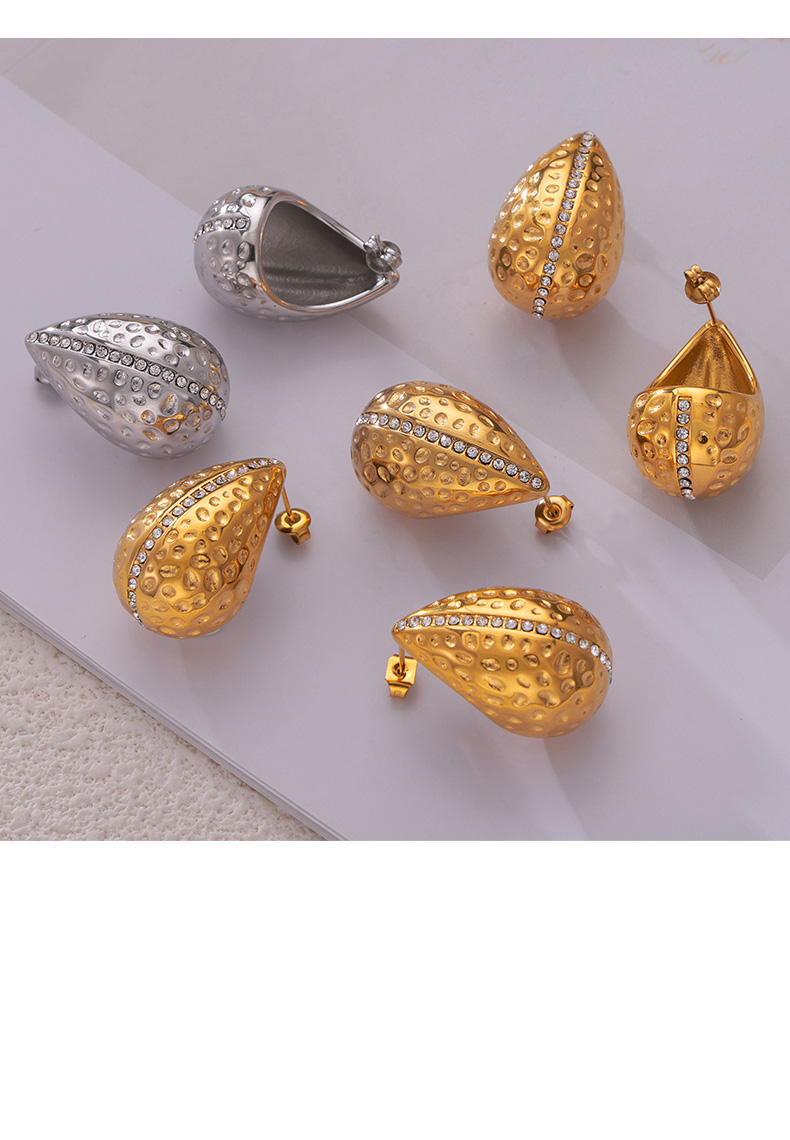 Edelstahl 304 18 Karat Vergoldet Elegant Französische Art Einfacher Stil Überzug Inlay Wassertropfen Strasssteine Ohrringe Halskette display picture 3