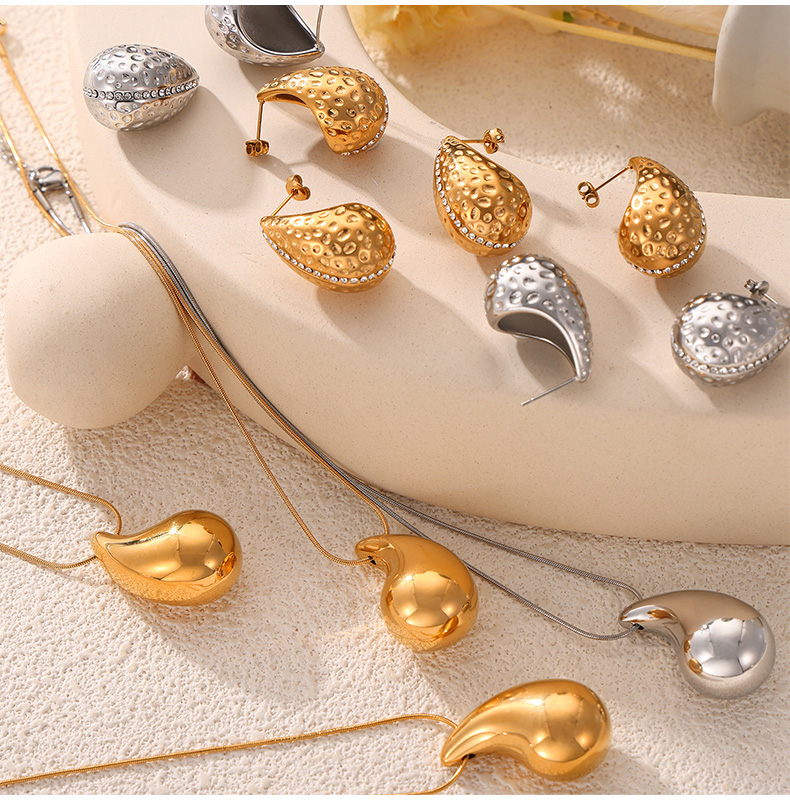 Edelstahl 304 18 Karat Vergoldet Elegant Französische Art Einfacher Stil Überzug Inlay Wassertropfen Strasssteine Ohrringe Halskette display picture 4