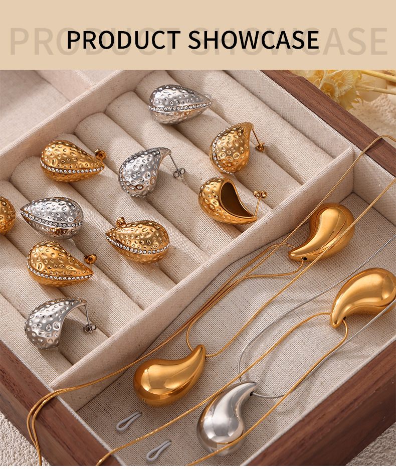 Edelstahl 304 18 Karat Vergoldet Elegant Französische Art Einfacher Stil Überzug Inlay Wassertropfen Strasssteine Ohrringe Halskette display picture 2