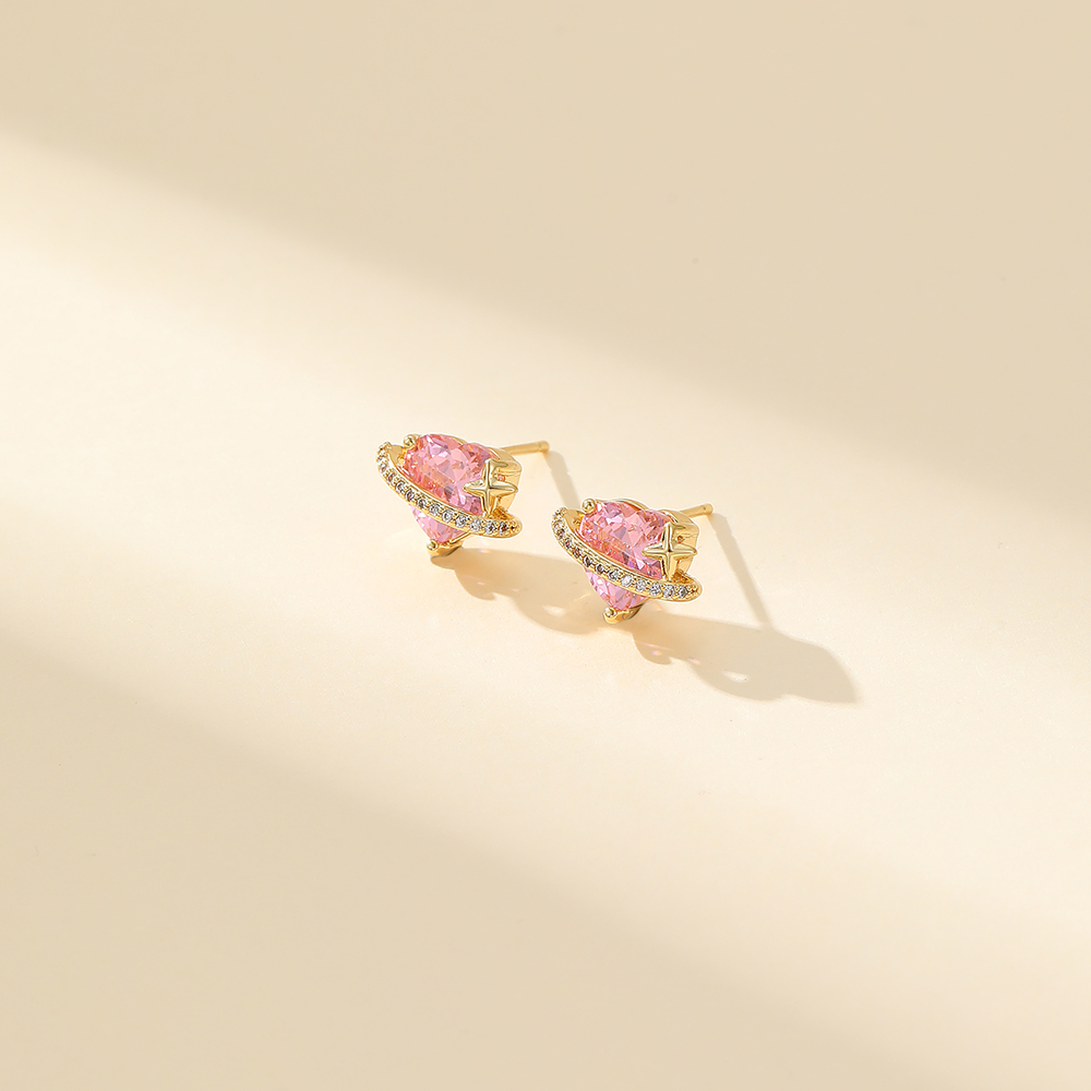 1 Pair Simple Style Classic Style Heart Shape Inlay Copper Zircon Ear Studs display picture 3