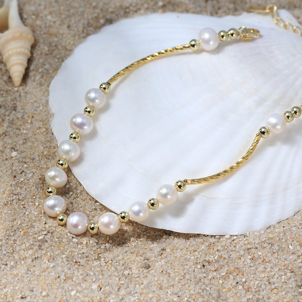 Süßwasserperle Sterling Silber 14 Karat Vergoldet Elegant Einfacher Stil Perlen Überzug Geometrisch Armbänder display picture 4