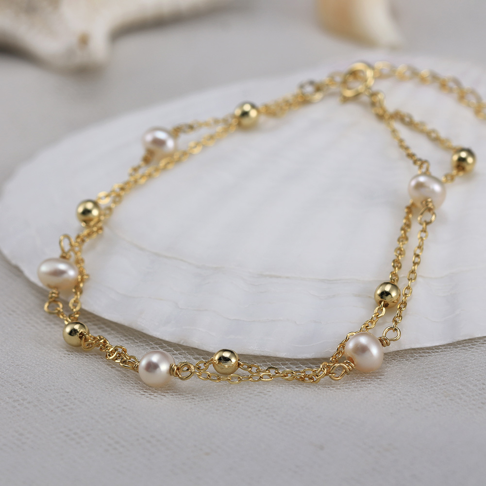 Süßwasserperle Sterling Silber 14 Karat Vergoldet Elegant Einfacher Stil Perlen Überzug Geometrisch Armbänder display picture 9