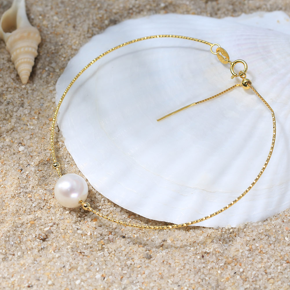 Süßwasserperle Sterling Silber 14 Karat Vergoldet Elegant Einfacher Stil Perlen Überzug Geometrisch Armbänder display picture 7