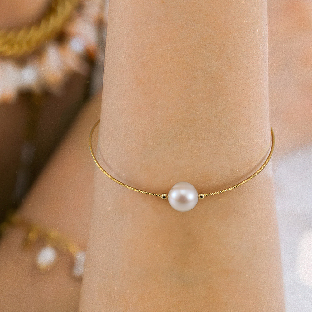 Süßwasserperle Sterling Silber 14 Karat Vergoldet Elegant Einfacher Stil Perlen Überzug Geometrisch Armbänder display picture 14