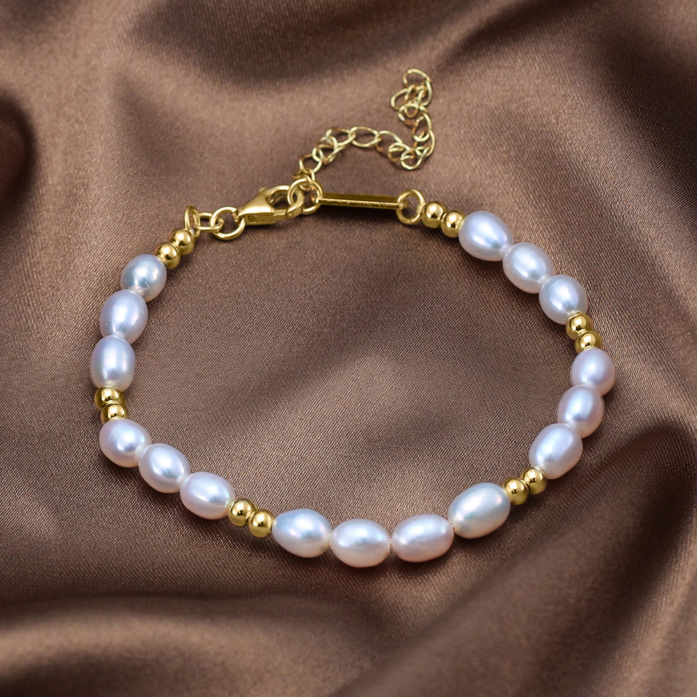 Freshwater Pearl Sterling Silver 14K Gold Plated Elegant Simple Style Beaded Geometric Bracelets display picture 3