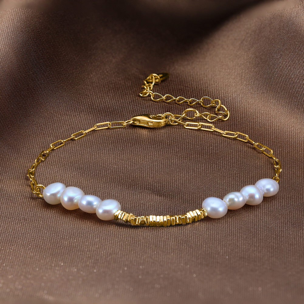 Süßwasserperle Sterling Silber 14 Karat Vergoldet Elegant Einfacher Stil Perlen Überzug Geometrisch Armbänder display picture 11