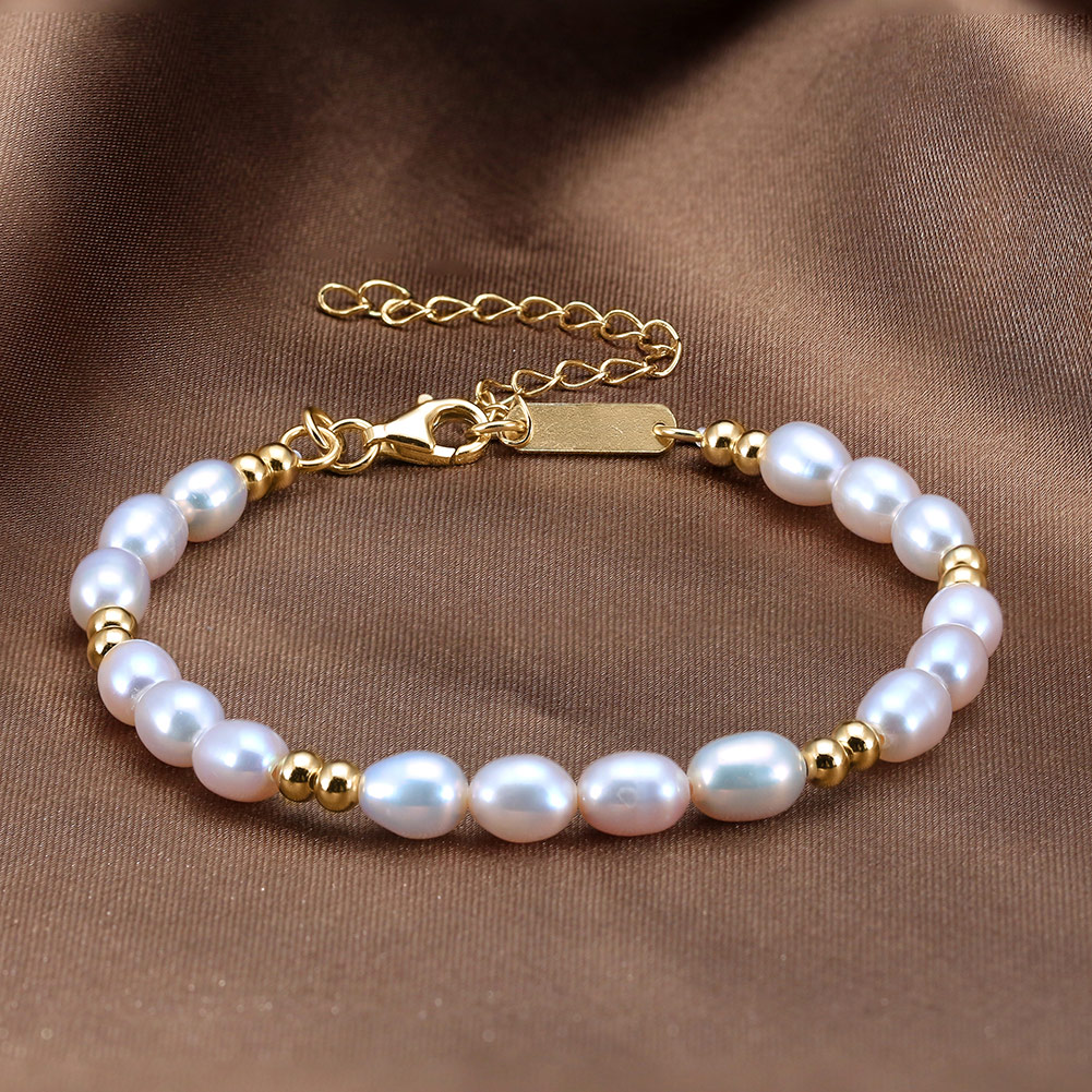 Freshwater Pearl Sterling Silver 14K Gold Plated Elegant Simple Style Beaded Geometric Bracelets display picture 5