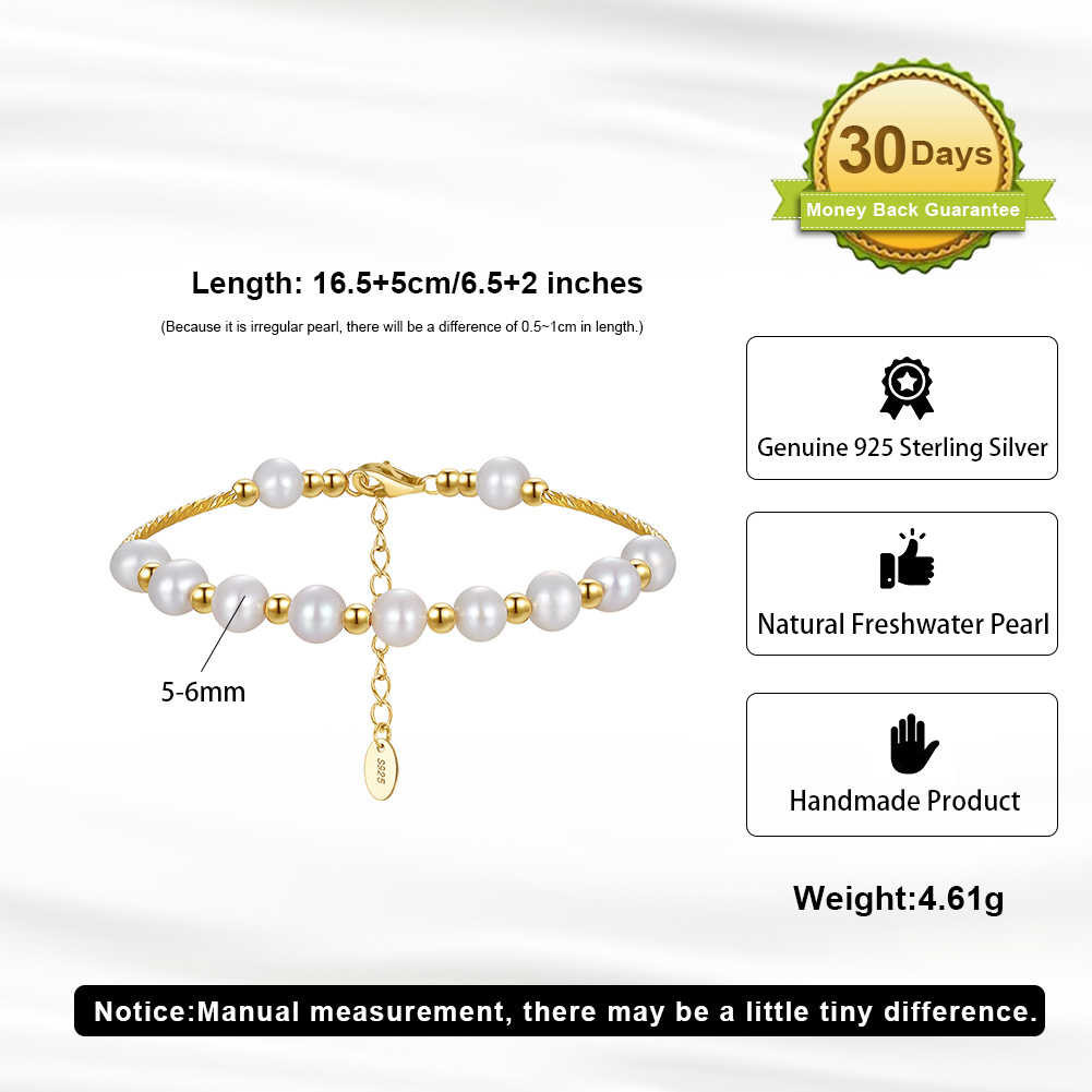 Süßwasserperle Sterling Silber 14 Karat Vergoldet Elegant Einfacher Stil Perlen Überzug Geometrisch Armbänder display picture 17