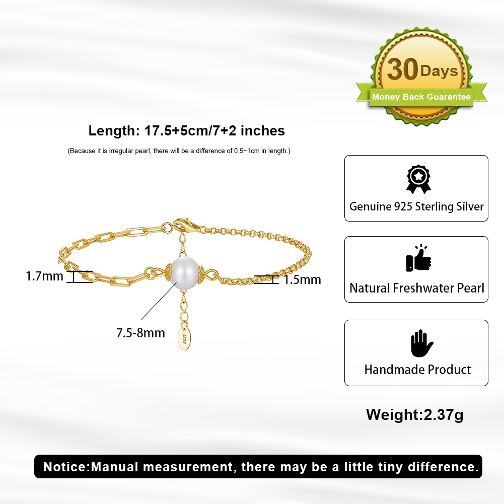 Freshwater Pearl Sterling Silver 14K Gold Plated Elegant Simple Style Beaded Plating Geometric Bracelets display picture 19