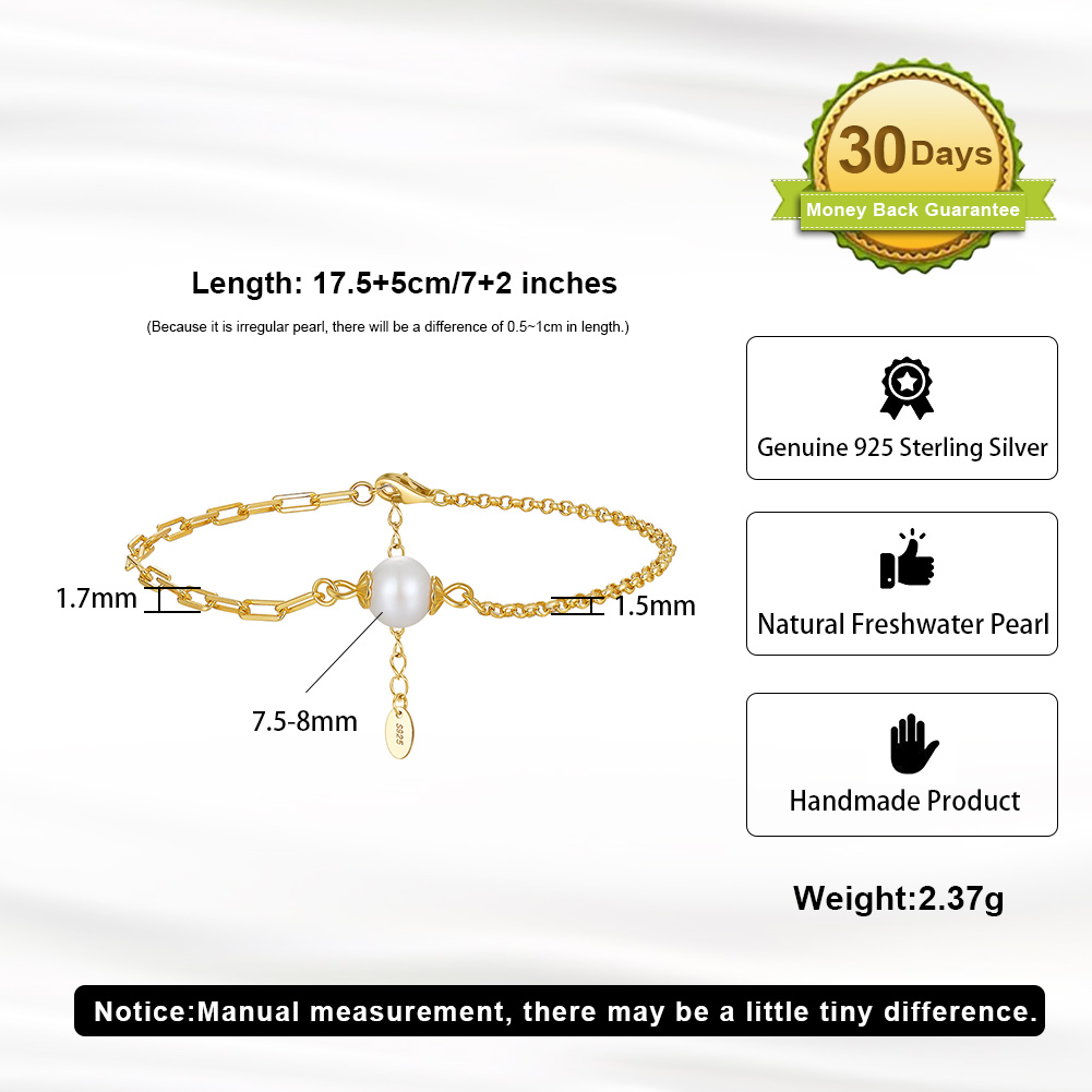 Freshwater Pearl Sterling Silver 14K Gold Plated Elegant Simple Style Geometric Bracelets display picture 3