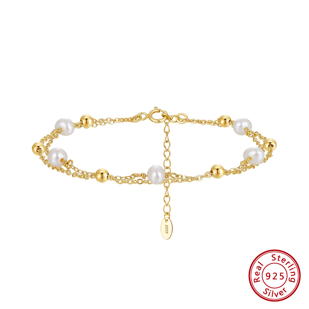 Freshwater Pearl Sterling Silver 14K Gold Plated Elegant Plating Geometric Bracelets display picture 1