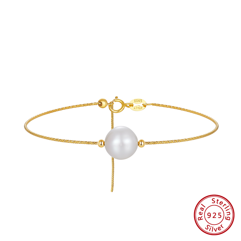 Freshwater Pearl Sterling Silver 14K Gold Plated Elegant Lady Plating Geometric Freshwater Pearl Bracelets display picture 2