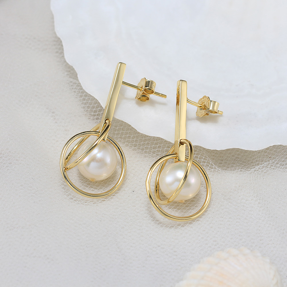 1 Pair Baroque Style Sweet Simple Style Geometric Plating Inlay Freshwater Pearl Sterling Silver Freshwater Pearl Drop Earrings display picture 4