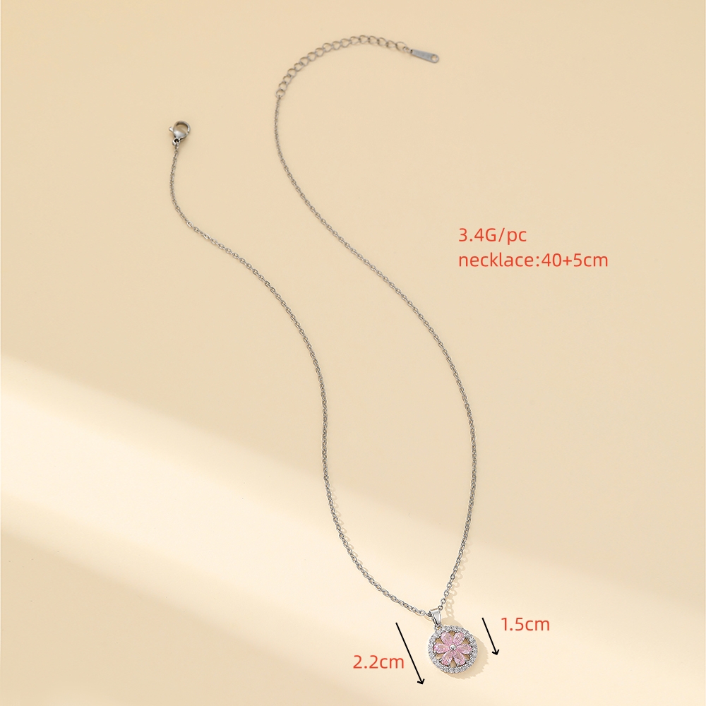 304 Stainless Steel Copper Simple Style Shiny Inlay Solid Color Zircon Pendant Necklace display picture 4