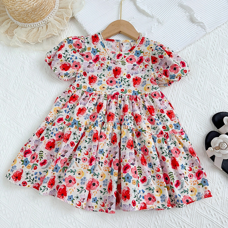 Princess Ditsy Floral Cotton Blend Girls Dresses display picture 1