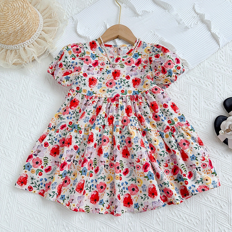 Princess Ditsy Floral Cotton Blend Girls Dresses display picture 2