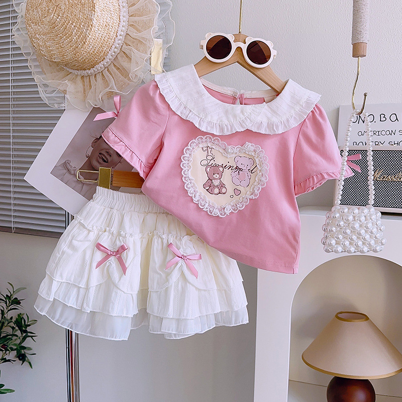 Streetwear Bear Heart Shape Cotton Spandex Polyester Girls Clothing Sets display picture 1