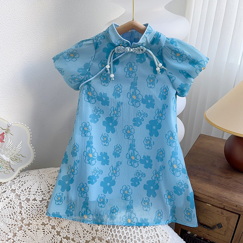 Classical Flower Cotton Blend Girls Dresses display picture 7