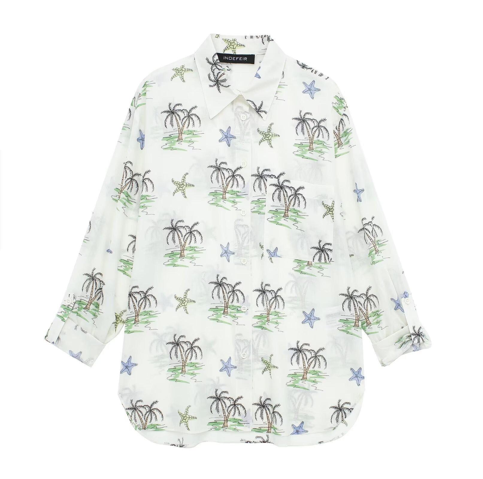 Women's Blouse Long Sleeve Blouses Printing Button Vacation Coconut Tree display picture 1