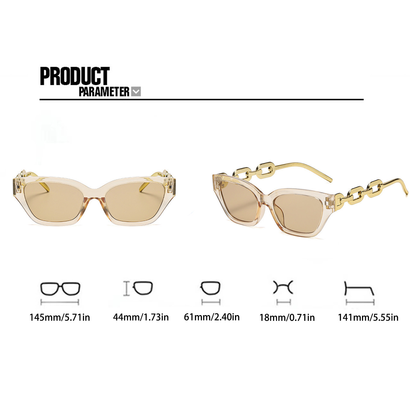 Nordic Style Vacation Beach Solid Color Ac Cat Eye Chain Full Frame Women's Sunglasses display picture 10