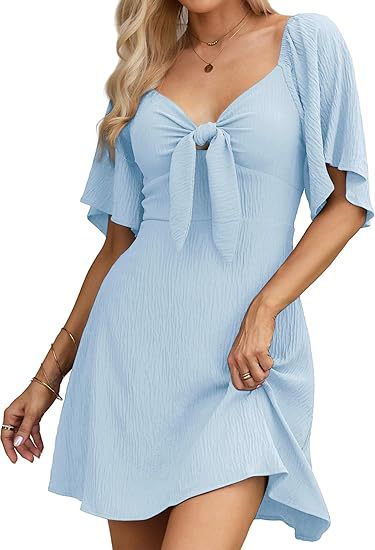 Women's Regular Dress Sexy V Neck Bowknot Short Sleeve Solid Color Above Knee Daily Date display picture 23