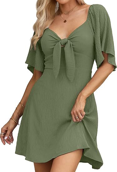 Women's Regular Dress Sexy V Neck Bowknot Short Sleeve Solid Color Above Knee Daily Date display picture 22