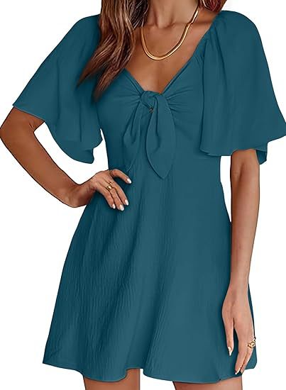 Women's Regular Dress Sexy V Neck Bowknot Short Sleeve Solid Color Above Knee Daily Date display picture 12
