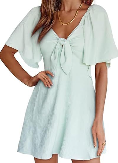 Women's Regular Dress Sexy V Neck Bowknot Short Sleeve Solid Color Above Knee Daily Date display picture 13