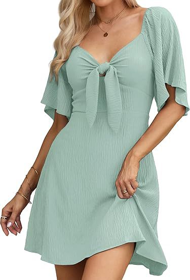 Women's Regular Dress Sexy V Neck Bowknot Short Sleeve Solid Color Above Knee Daily Date display picture 11